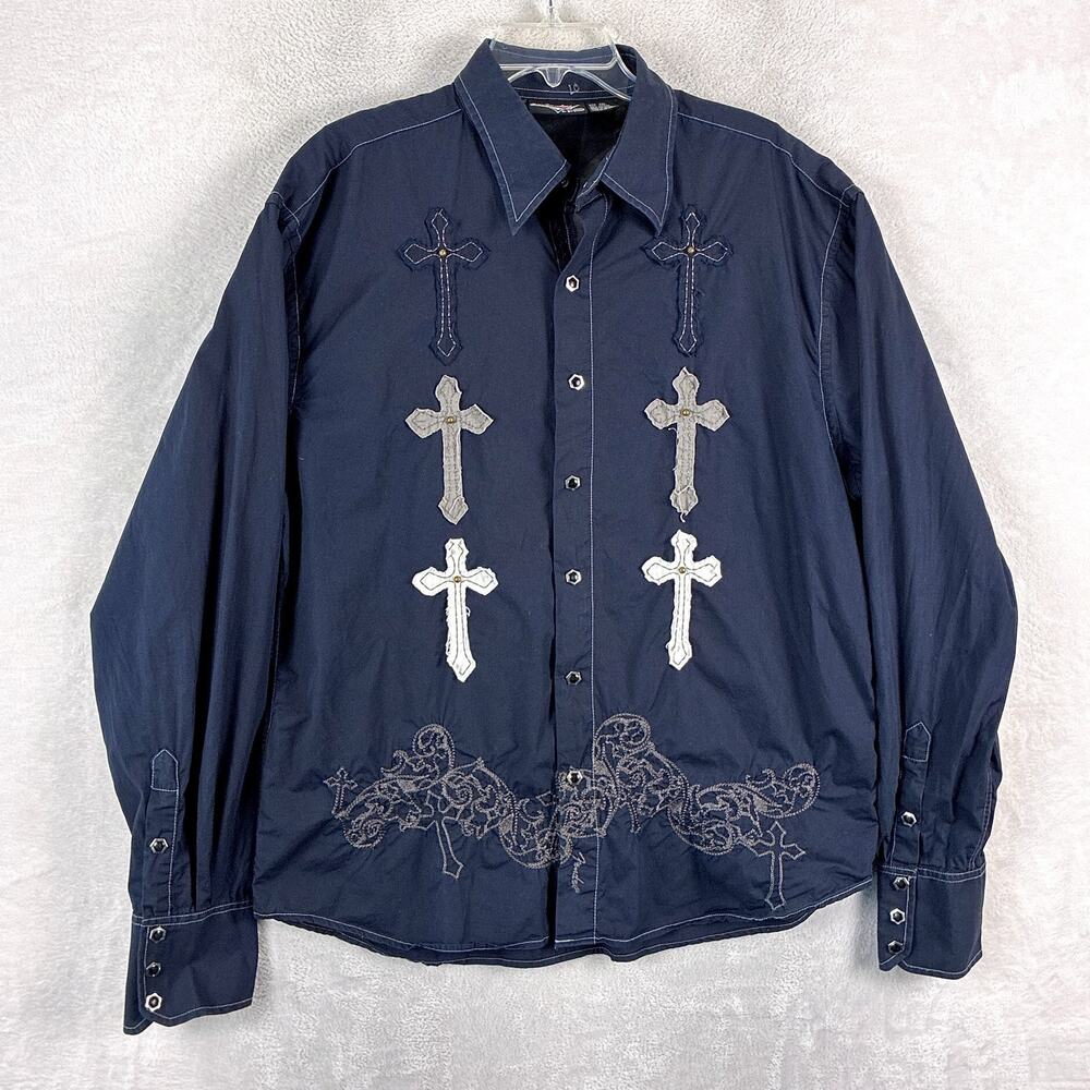 Fender Custom Shop By Da Vinci Shirt Mens XXL Black Embroidered Crosses Rocker